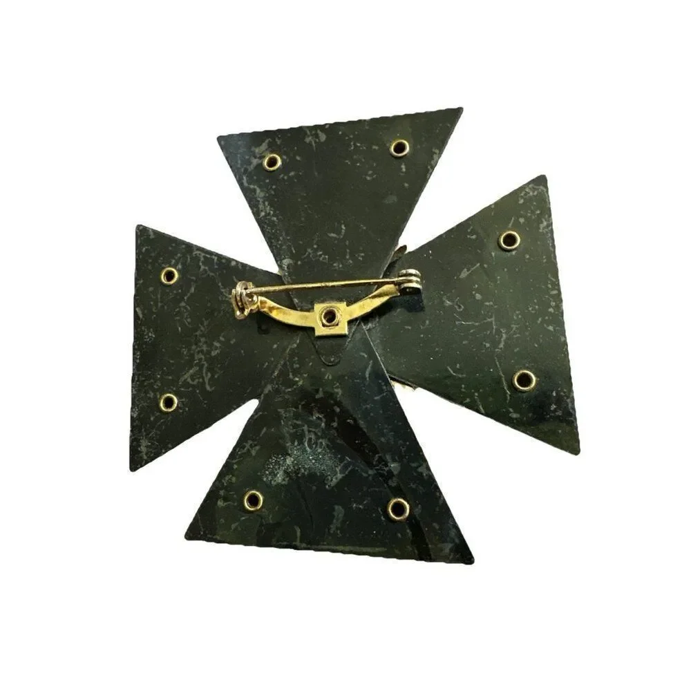 Vintage Maltese Cross Brooch Pin Pendant Gold Tone Jeweled MCM Handmade Retro